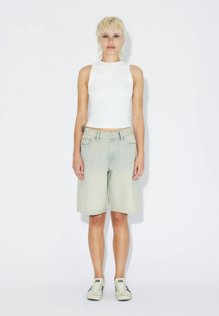 Asra Denim Shorts in Stream Light Sand