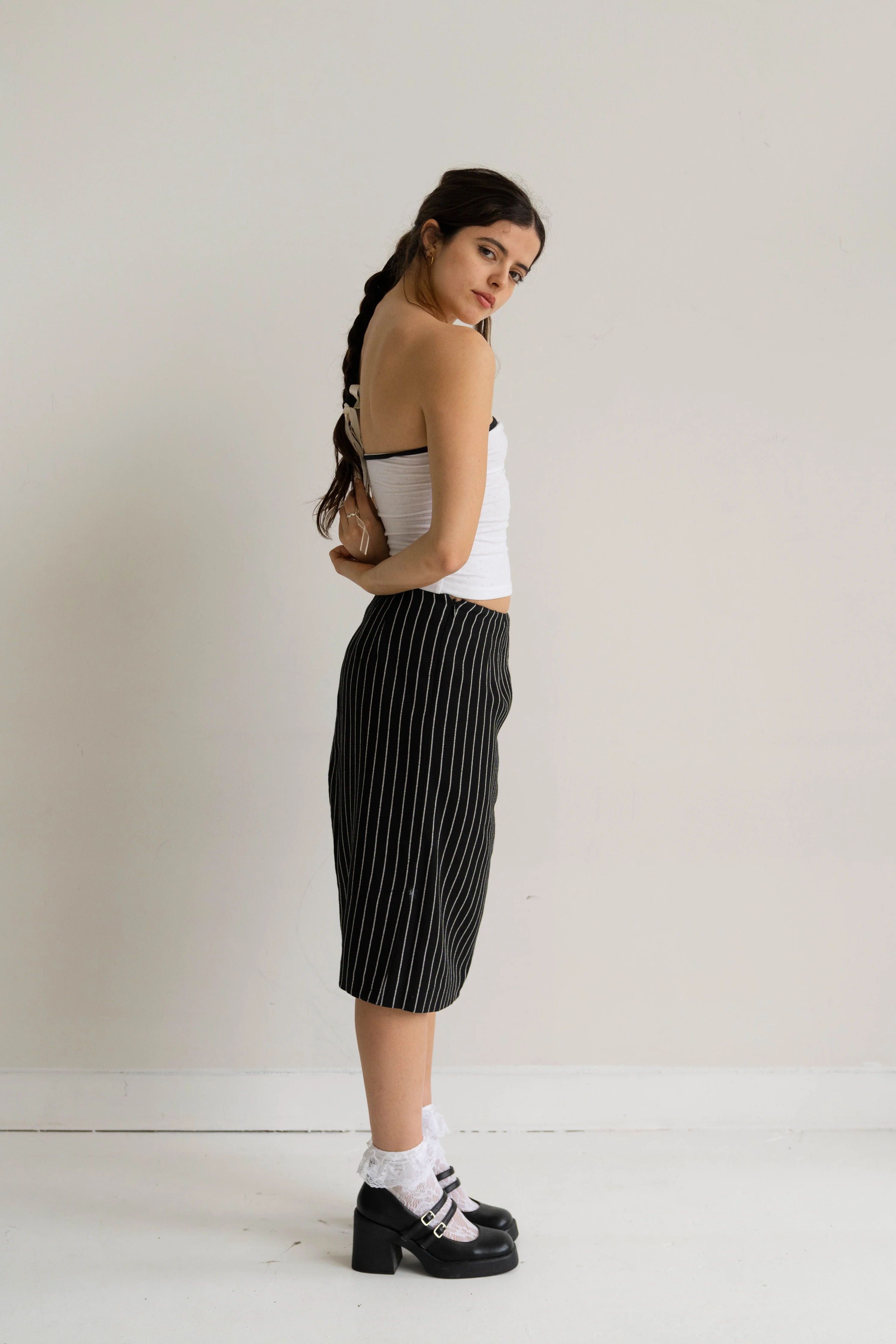 Pinstripe Black and White Skirt - Image 3