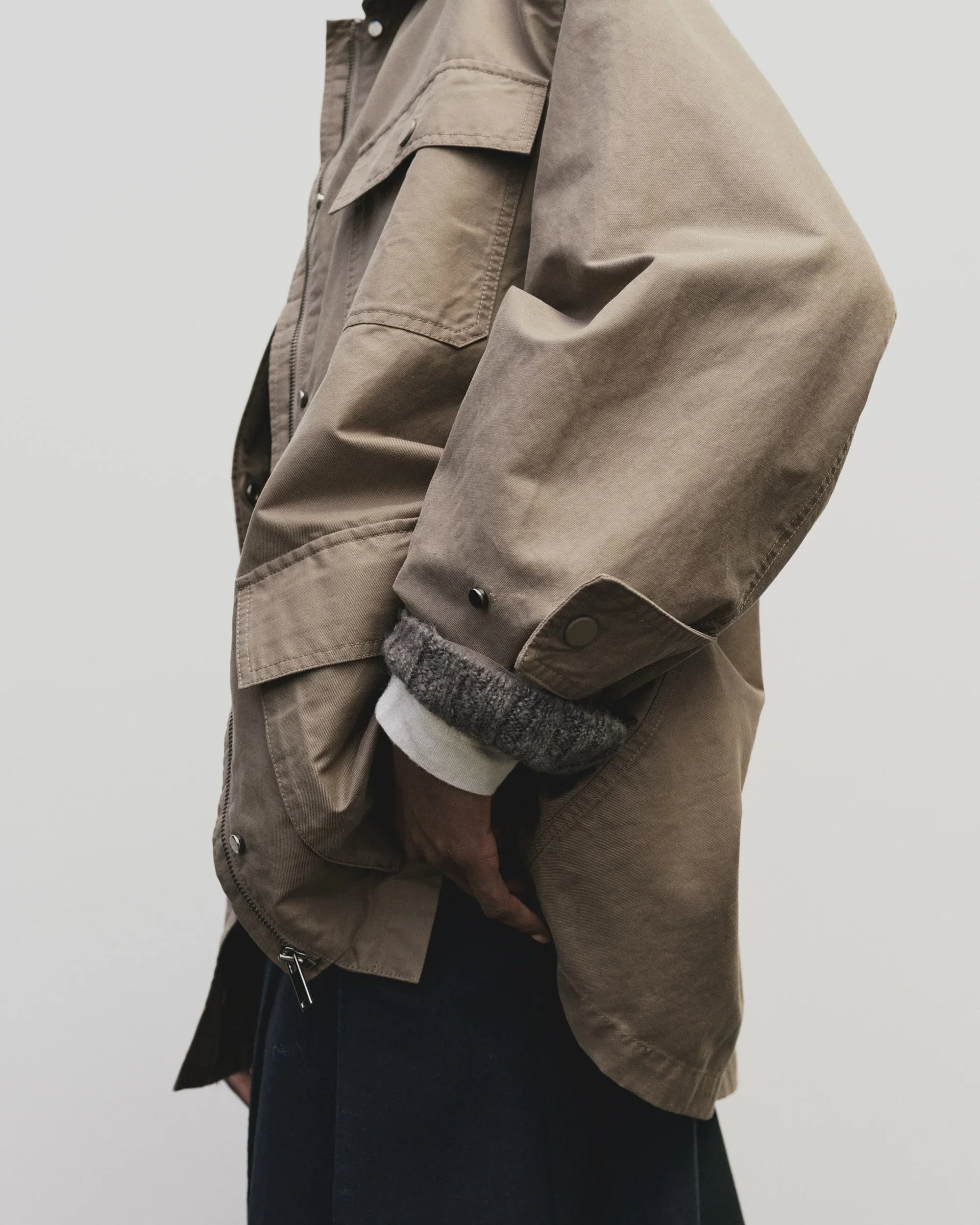 CONTRAST COLLAR WORK JACKET IN DARK BEIGE - Image 7
