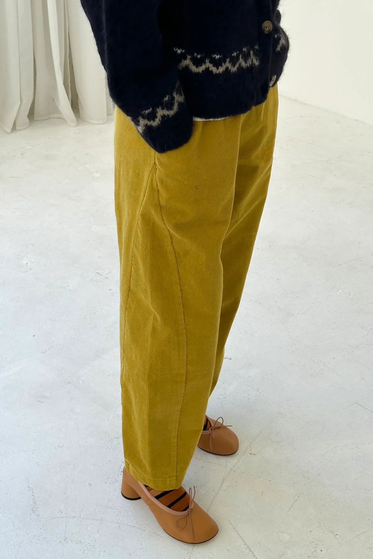 Corduroy Arc Pants in Green Olive - Image 2