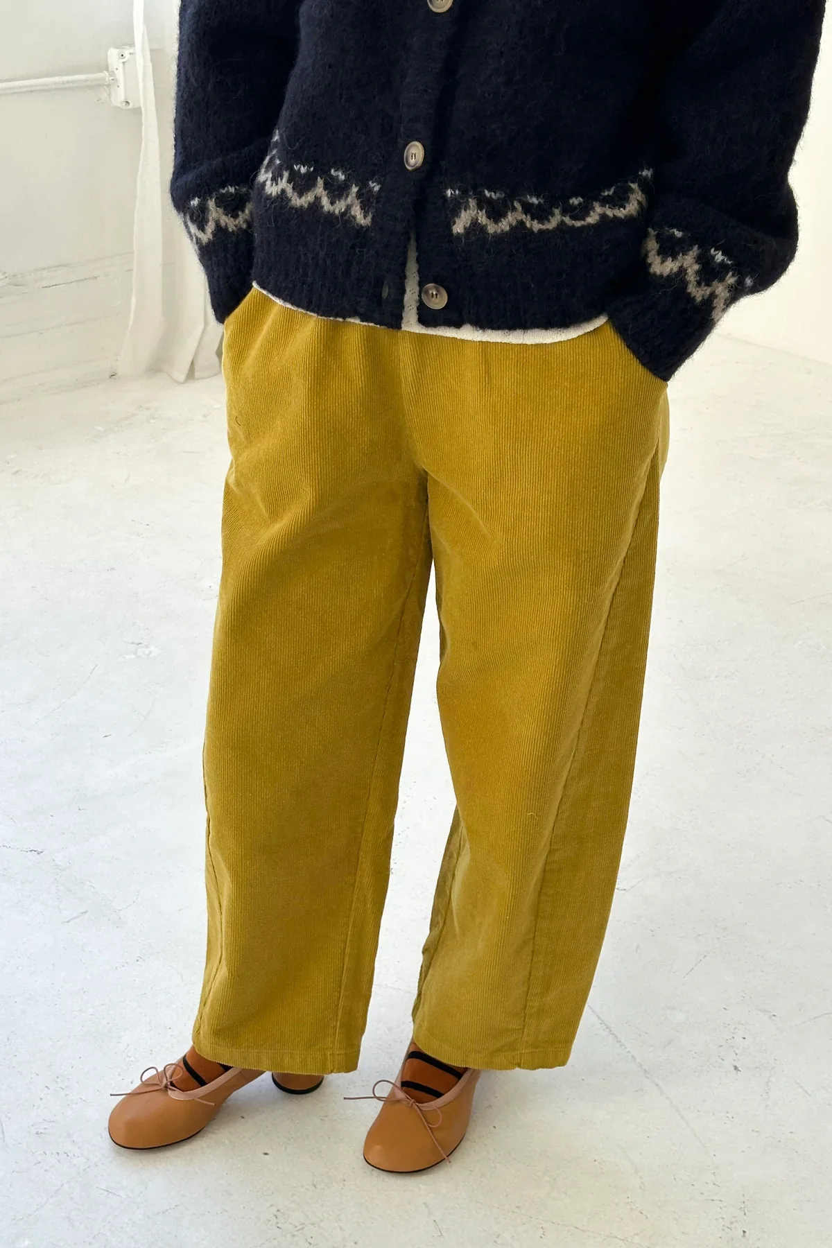 Corduroy Arc Pants in Green Olive - Image 3