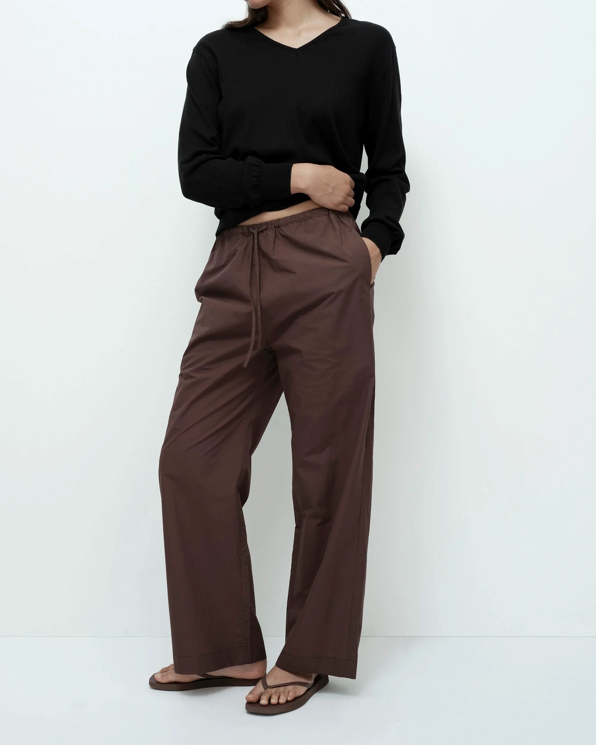 COTTON DRAWSTRING PANTS - DARK BROWN - Image 3