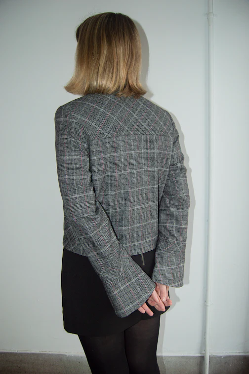 Cropped Plaid Double Breasted Jacket with Button Details - Image 3