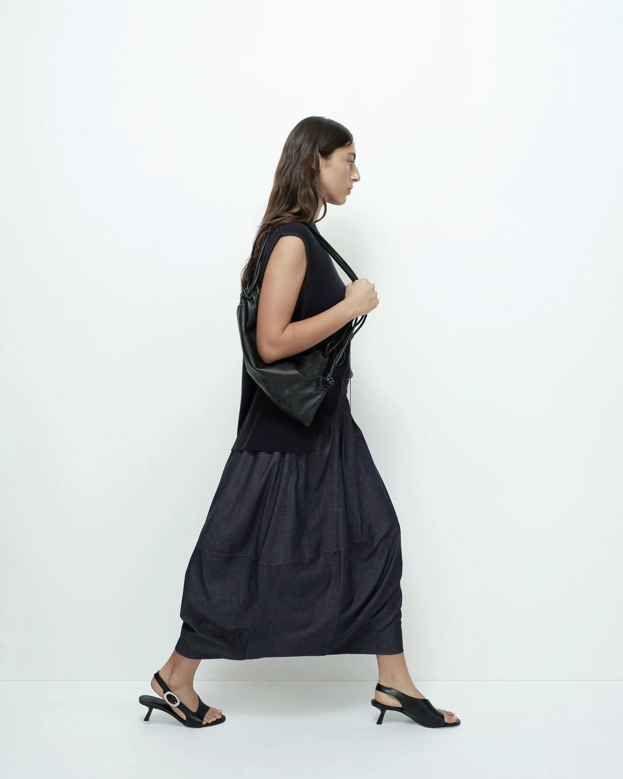 BALLOON MIDI SKIRT IN DENIM - Image 2