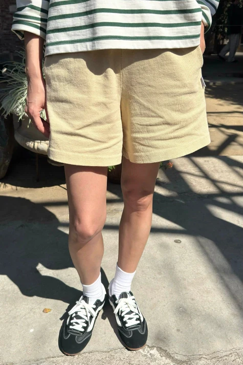 Flared Basketball Shorts in Butter - Image 3