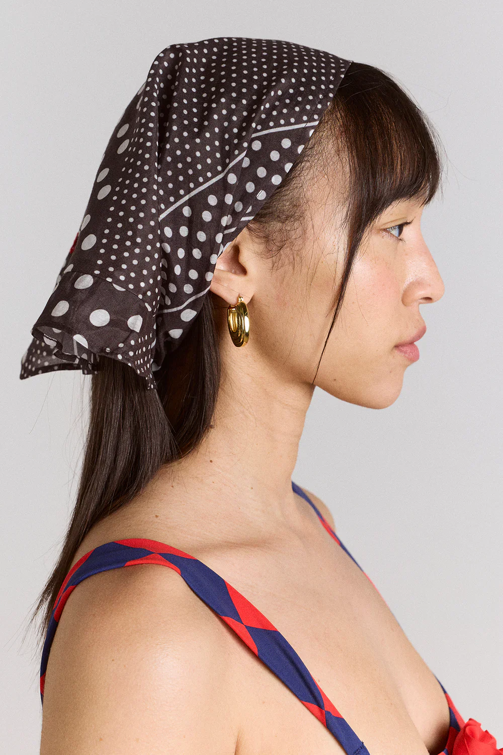Frill Edge Headscarf in Spot Stripe - Image 2