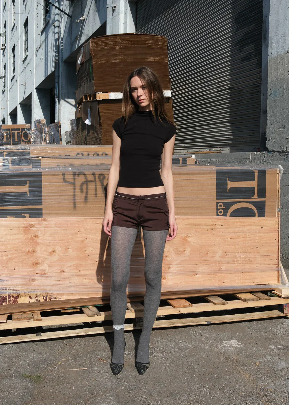 Gem Cap Sleeve Tee in Black - Image 2