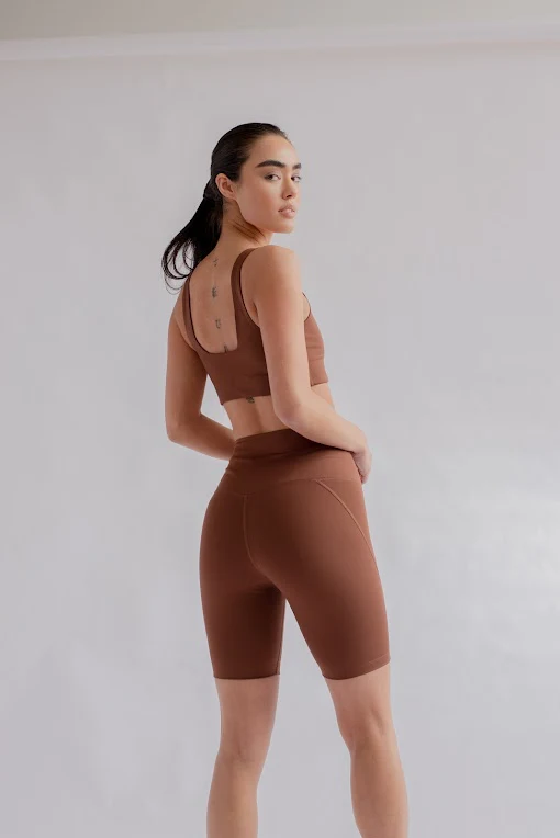 High Rise Bike Shorts in Earth Brown - Image 3