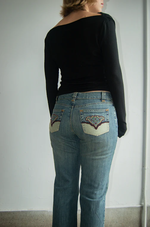 Jeans with Back Pocket Embroidery Detail - Image 2