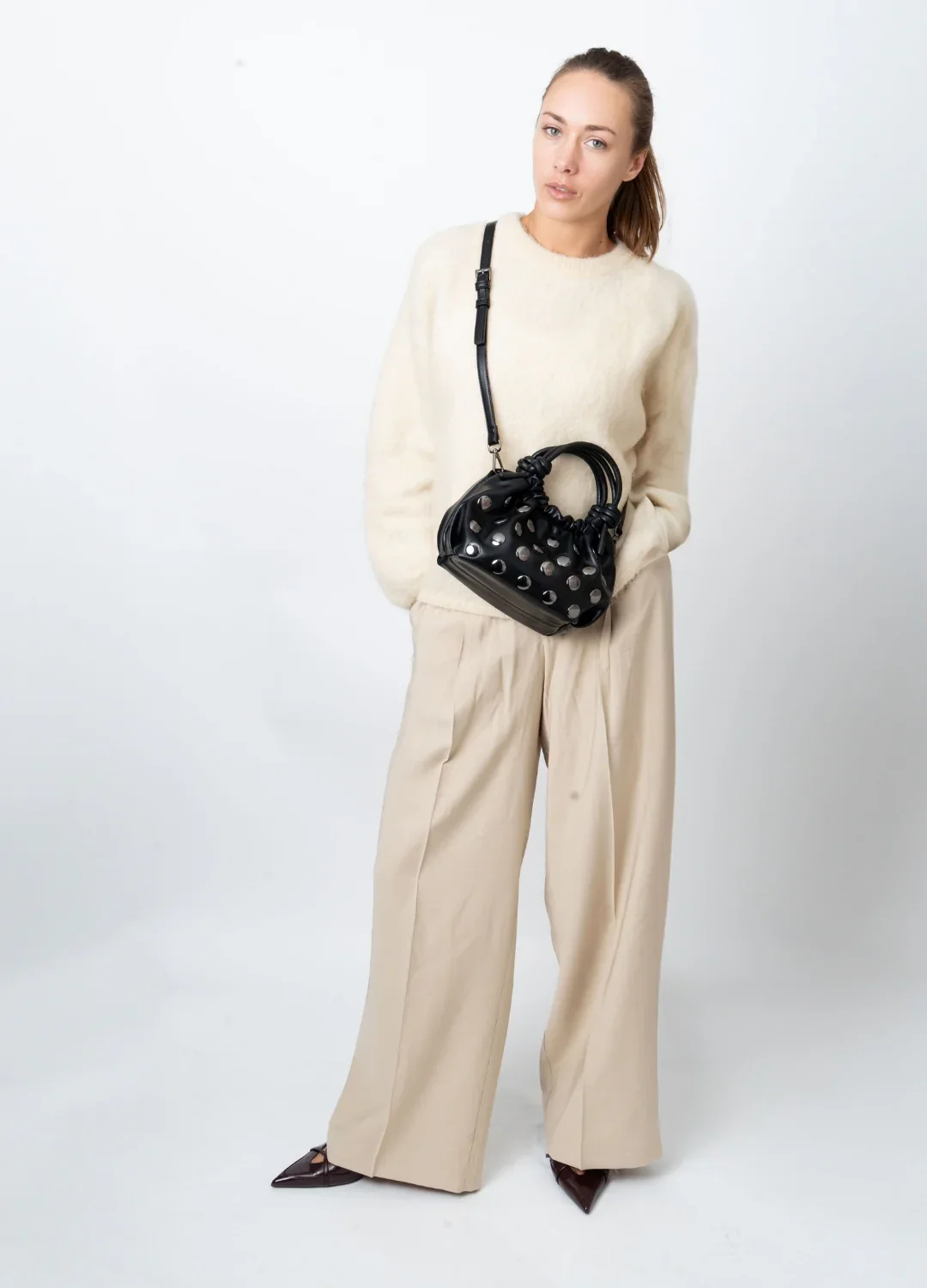 Jolly Studded Soft Structure Bag in Black - Image 3