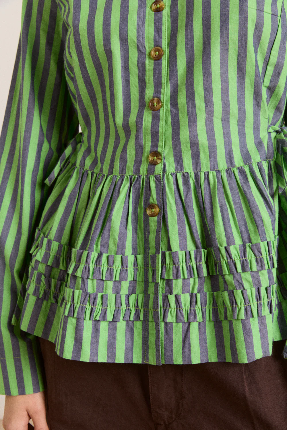 Madison Blouse in Navy Pop Green Stripe - Image 3