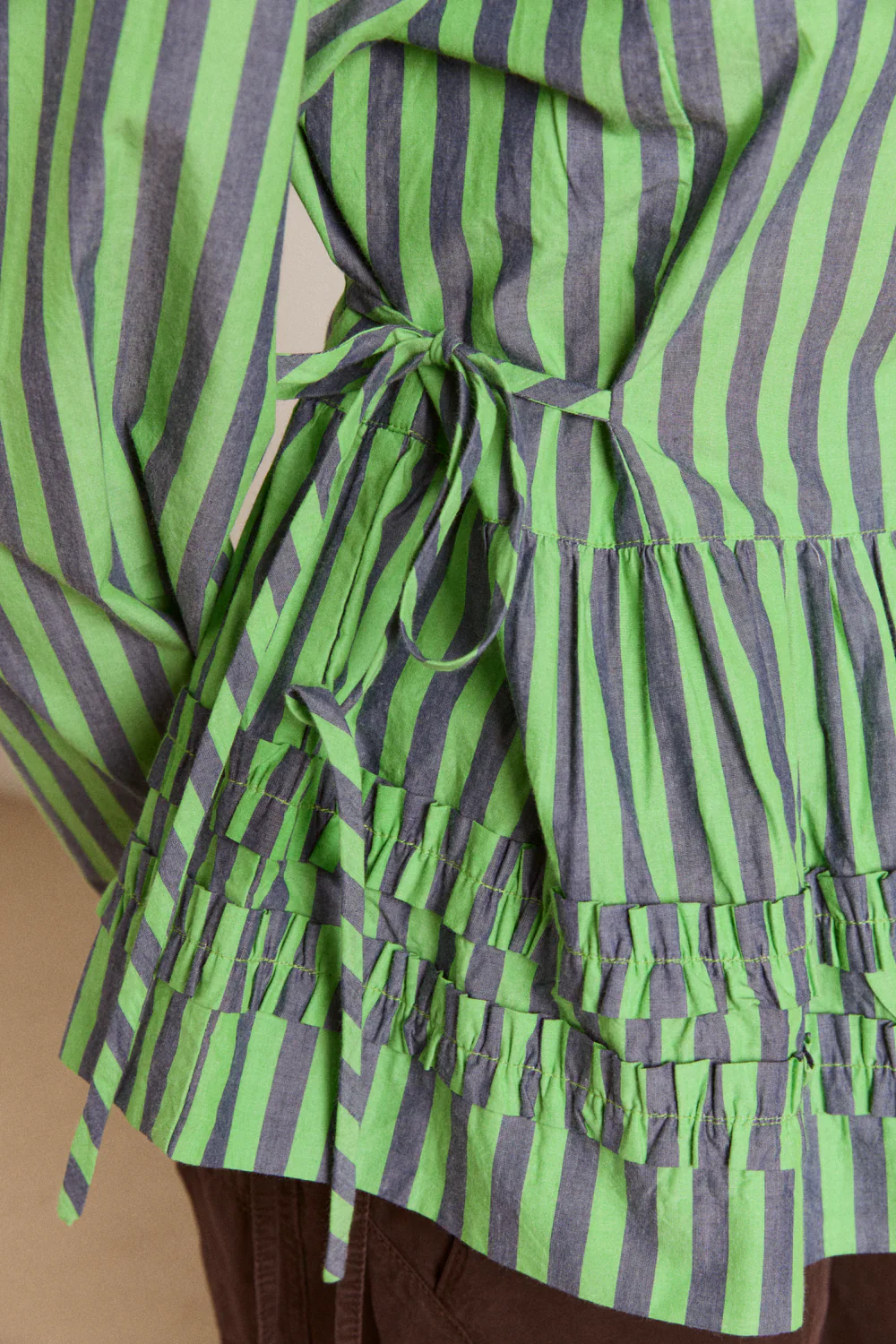 Madison Blouse in Navy Pop Green Stripe - Image 4