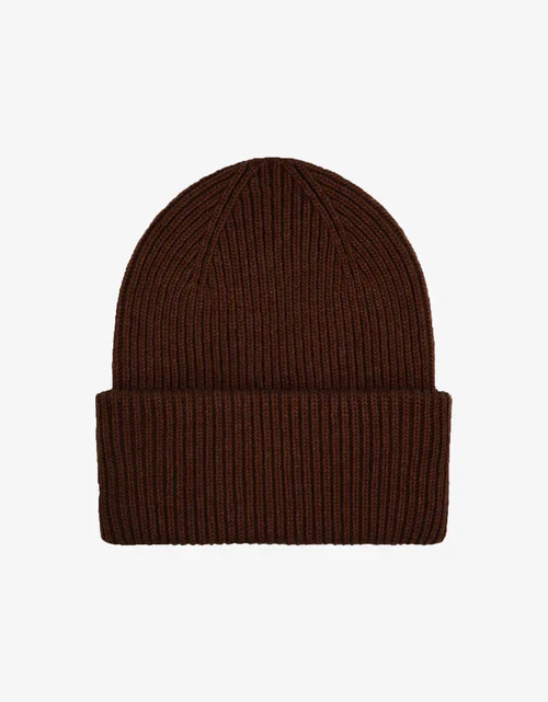Merino Wool Beanie Hat in Coffee Brown