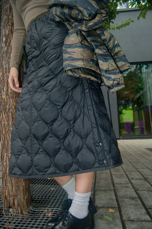 Military Snap Button Down Skirt in Black - Image 3