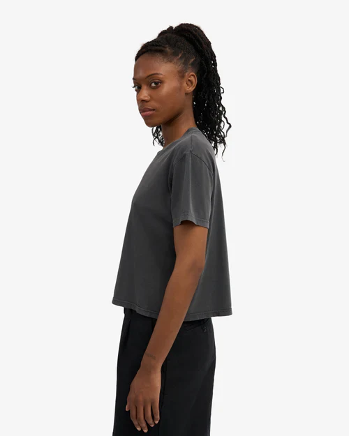 Organic Boxy Crop Tee in Faded Black - Image 2