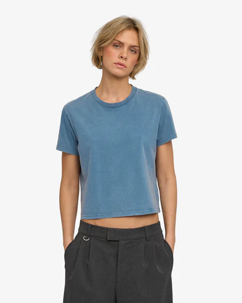 Organic Boxy Crop Tee in Faded Indigo - Image 2