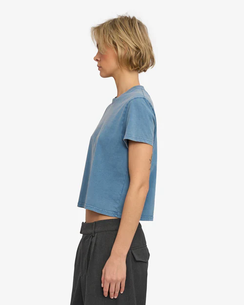 Organic Boxy Crop Tee in Faded Indigo - Image 3