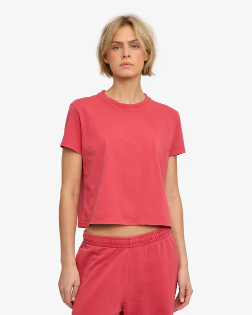 Organic Boxy Crop Tee in Faded Red - Image 2