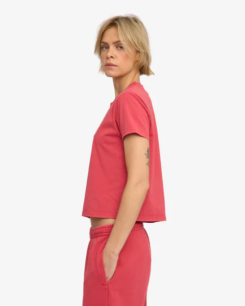 Organic Boxy Crop Tee in Faded Red - Image 3