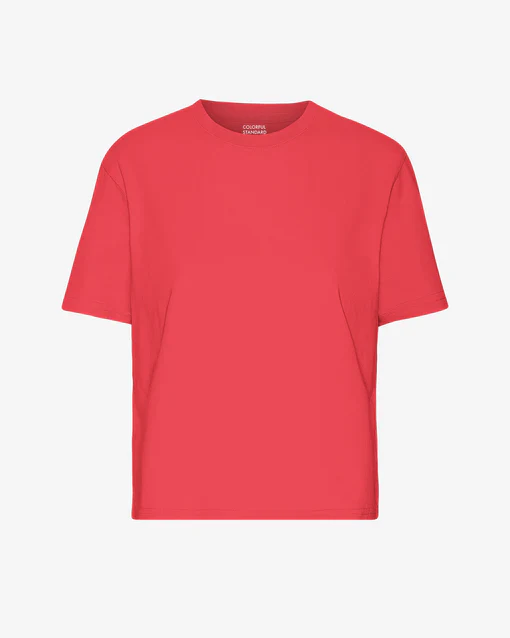 Organic Boxy Crop Tee in Red Tangerine