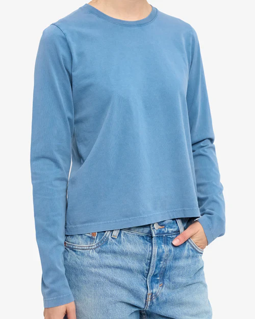 Organic Long Sleeve T-Shirt in Faded Indigo - Image 2