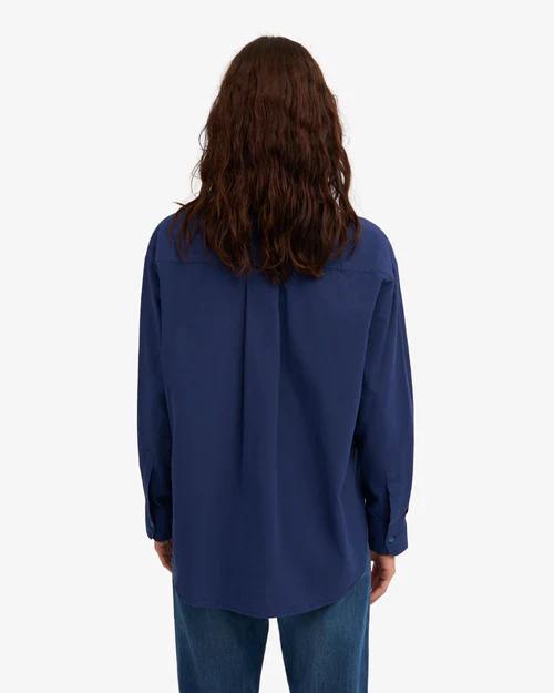 Oversized Organic Button Down Shirt in Marine Blue - Image 4