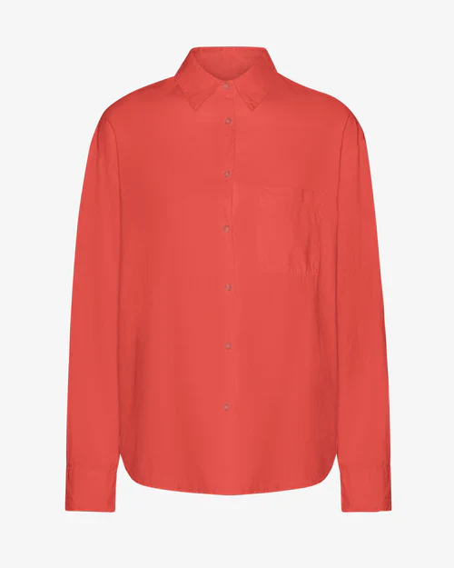 Oversized Organic Button Down Shirt in Red Tangerine