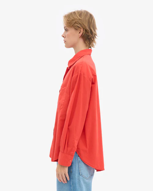 Oversized Organic Button Down Shirt in Red Tangerine - Image 3