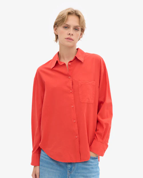 Oversized Organic Button Down Shirt in Red Tangerine - Image 5
