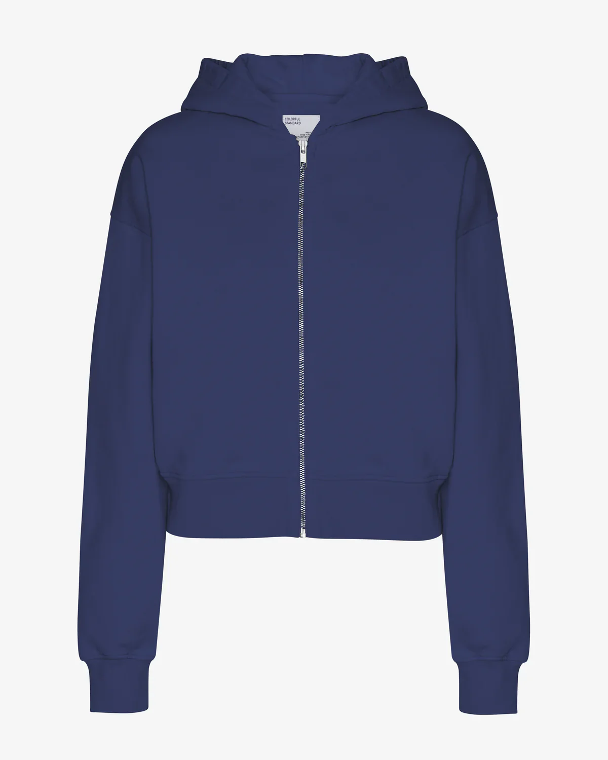Oversized Organic Crop Zip Hoodie in Marine Blue
