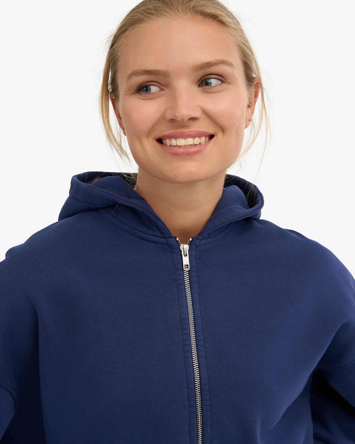 Oversized Organic Crop Zip Hoodie in Marine Blue - Image 4
