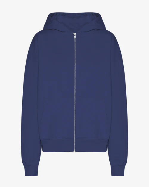 Oversized Organic Zip Hoodie in Marine Blue