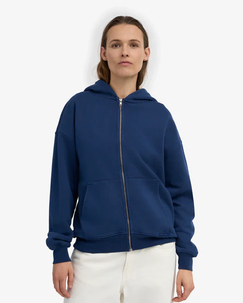 Oversized Organic Zip Hoodie in Marine Blue - Image 2