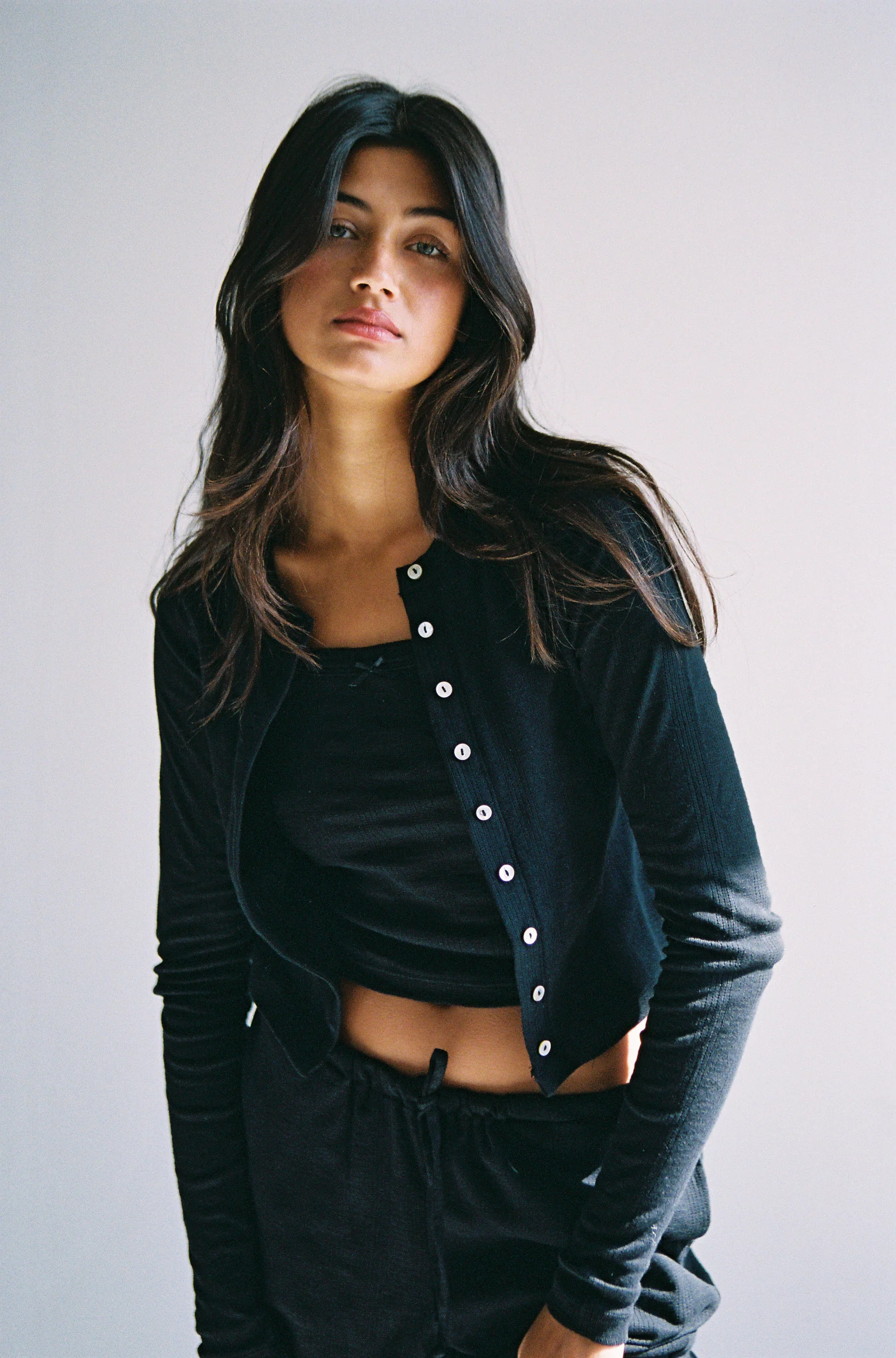 Pointelle Cardigan in Onyx - Image 2