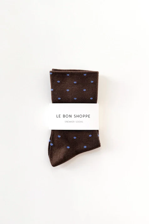 Polka Dot Sneaker Socks in Cacao and Blue - Image 2