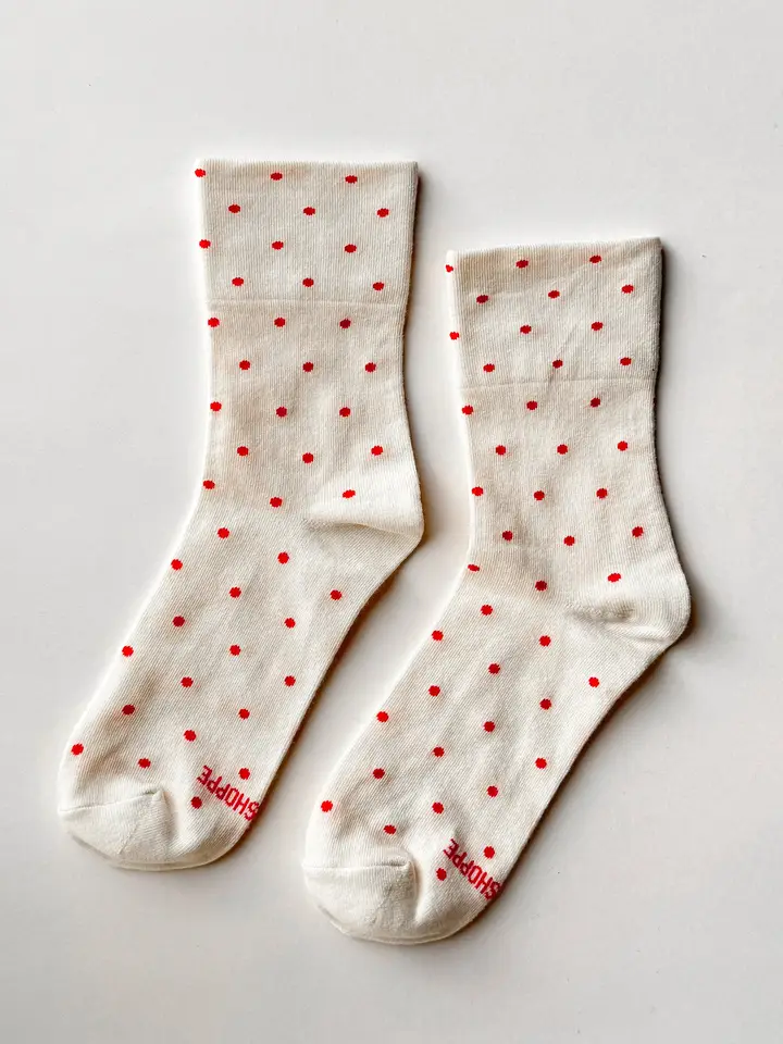 Polka Dot Sneaker Socks in Cream and Red
