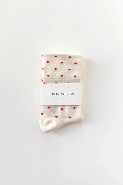 Polka Dot Sneaker Socks in Cream and Red - Image 4