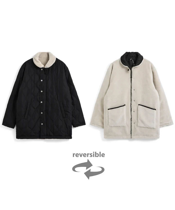 Reversible Down + Boa N-1 Type Jacket in Black x Cream - Image 3