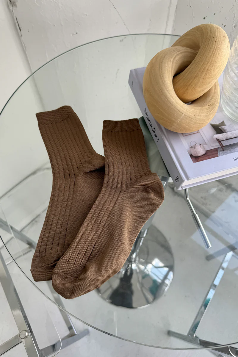 Ribbed Socks in Dark Tan - Image 2