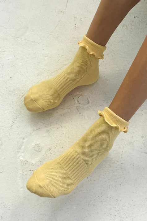 Ruffled Crew Socks in Banana Cream/Red - Image 4