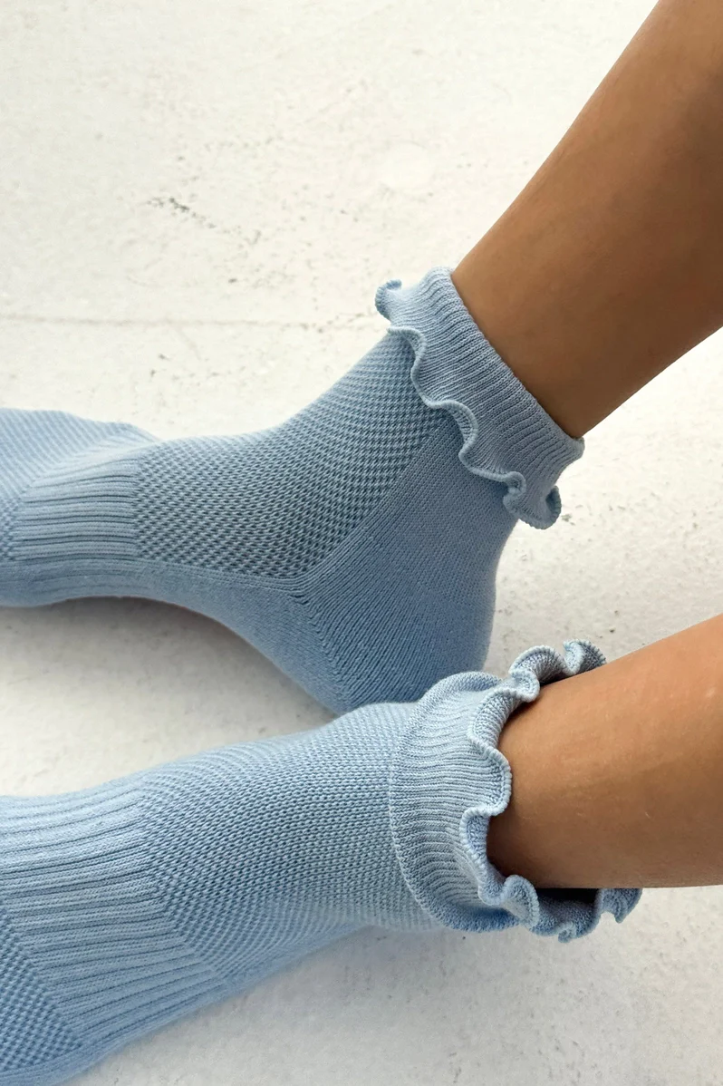 Ruffled Crew Socks in Periwinkle/Red - Image 5