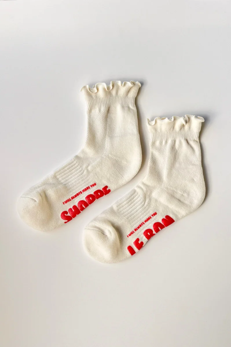 Ruffled Crew Socks in Vanilla/Red
