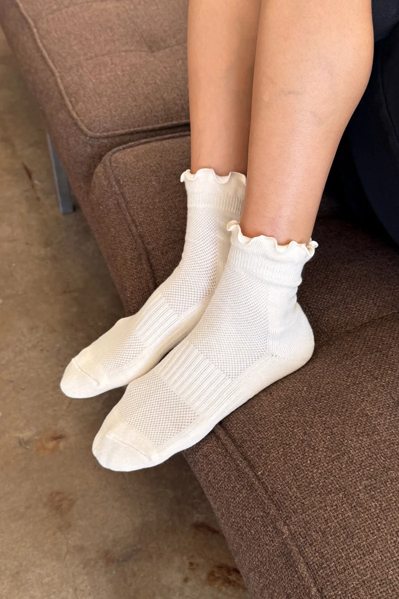 Ruffled Crew Socks in Vanilla/Red - Image 4