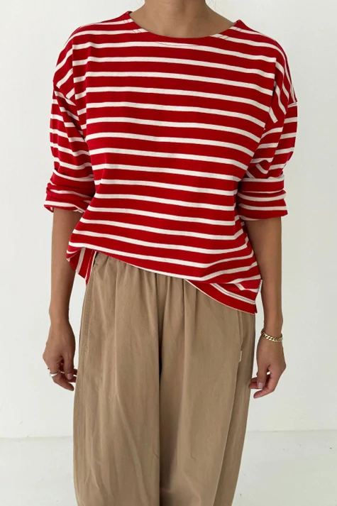 Sailor Top in White Stripe on Red - Image 3