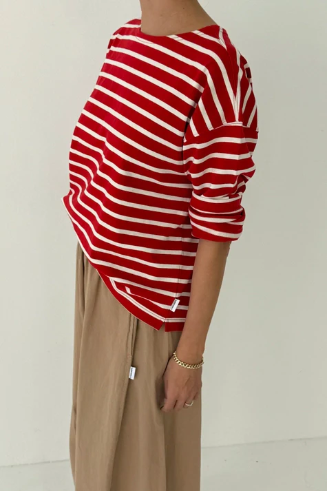 Sailor Top in White Stripe on Red - Image 4