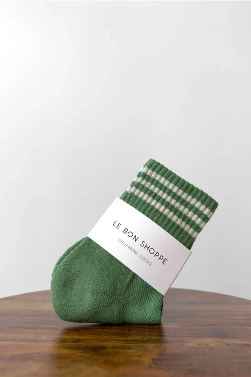 Short Striped Socks in Avocado Green - Image 3
