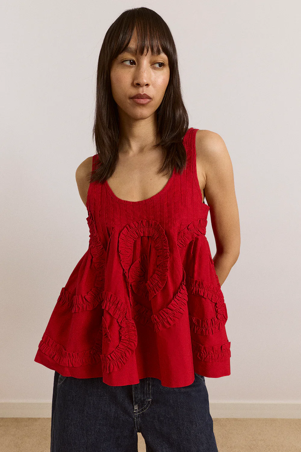Stella Ruffle Cami - Red - Image 5