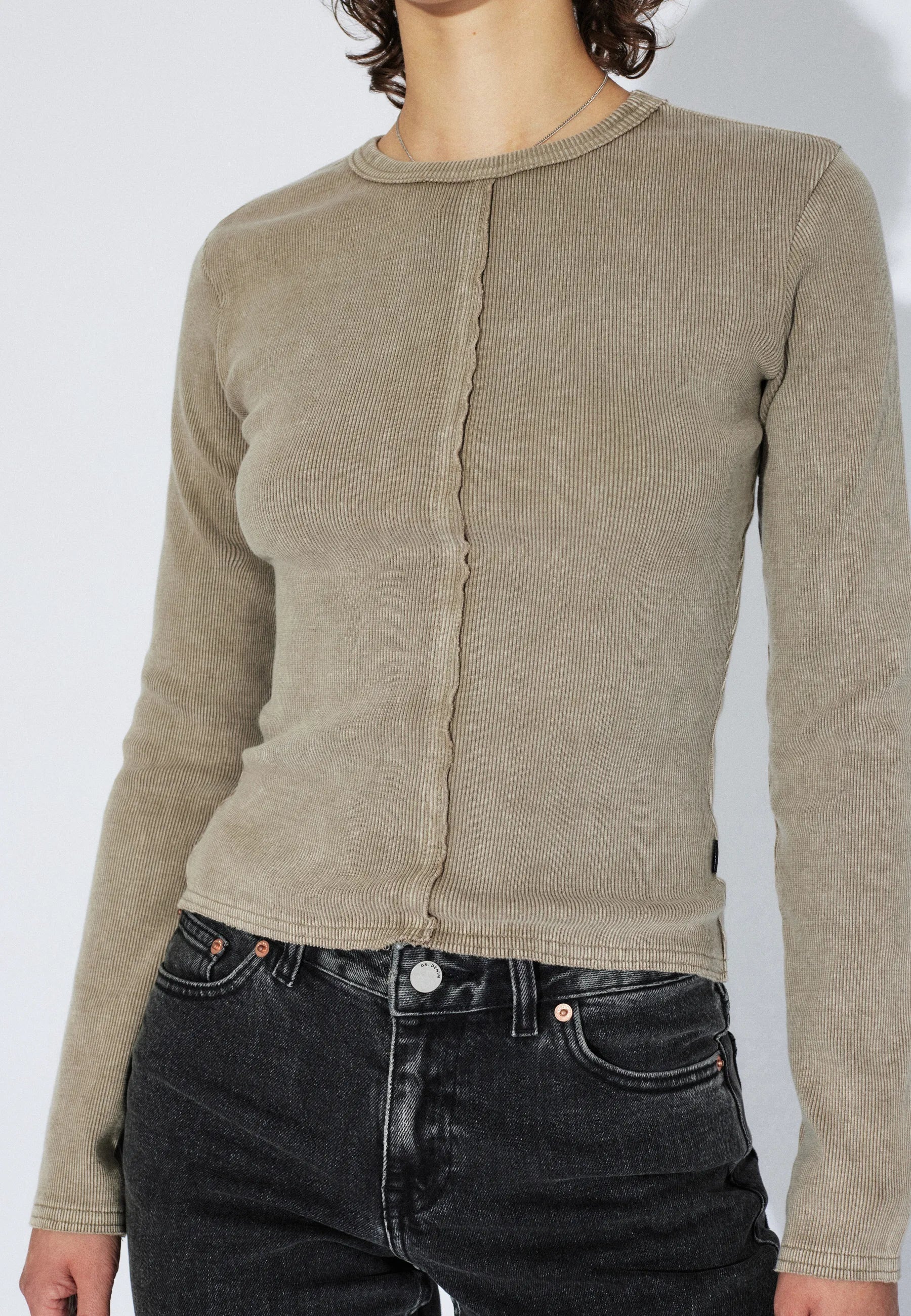 Stella Rib Top in Washed Khaki - Image 2