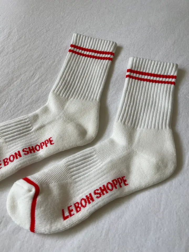 Striped Socks in Clean White (Red Stripe) - Image 2