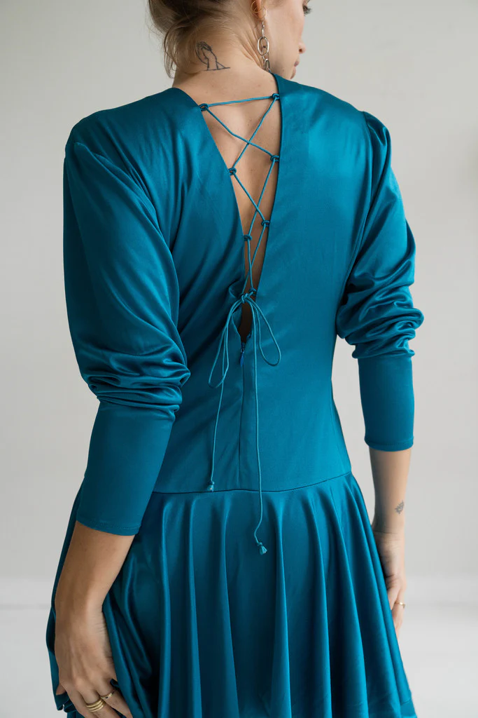 Teal Corset Back Dress - Image 4